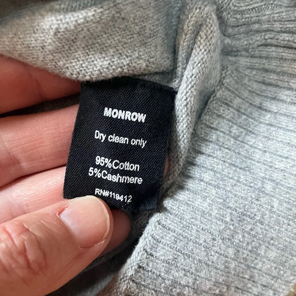 Monrow Cotton and Cashmere Gray Sweater with Orange Stripes Women’s Size XS